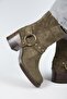 (Lukka) Women's Genuine Leather Biker Trock Khaki Boots - 5