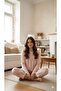 100% Cotton Long Sleeve Robe Floral Pattern Salmon Color Pajama Set-14618 - 2