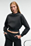 Karalis Women's Cotton Crew Neck Crop Anthracite Sweatshirt