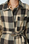 Women's Plaid Patterned Single Pocket Belted Hijab Shirt-Jacket - 3