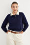 Basic Polo Neck Half Button Knit Sweater - 5