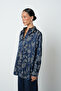 Women's Navy Blue Floral and Leaf Pattern Oversize Shirt - 2