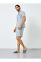 Men Grey V Neck T-Shirt and Piping Detail Shorts Set