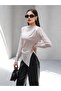 Women's Shoulder Padded Draped Slit Detail Blouse - 4