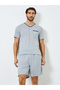 Men Grey V Neck T-Shirt and Piping Detail Shorts Set - 2