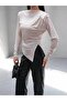 Women's Shoulder Padded Draped Slit Detail Blouse - 3