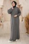 Crew Neck Balloon Sleeve Knitwear Dress Anthracite Hm2518 - 4