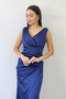 Satin Double Breasted Neckline Zero Sleeve Slit Evening Dress Red, Navy Blue, Yellow, Black - 2