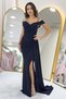 Glittery Straps Off-Shoulder Stone Detailed Slit Evening Dress Black, Purple, Navy Blue, Gold, Burgundy - 4