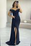 Glittery Straps Off-Shoulder Stone Detailed Slit Evening Dress Black, Purple, Navy Blue, Gold, Burgundy - 8