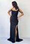 Strapless Beaded Slit Evening Dress Khaki, Black, Navy Blue, Gold - 2