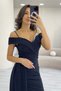 Glittery Straps Off-Shoulder Stone Detailed Slit Evening Dress Black, Purple, Navy Blue, Gold, Burgundy - 7