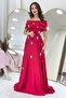 Bow Collar Stone Detailed Satin Evening Dress Powder, Red, White - 3