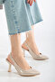 Women's Plain Beige Elastic Modern Classic Heeled Shoes - 6