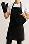 Professional 3-Piece Black Kitchen Set – Apron, Heat-Resistant Gloves, Holder - 2