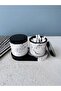 Handmade Black-White Splatter Patterned 2-Piece Jar & Plate Bathroom Organizer Set (Varnished Concrete) - 2