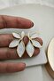 White Pearlescent Iconic Gold Leaf Women's Earrings (4.5 cm)