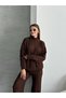 Knitwear Pants Top and Bottom Set with Braided Hair Scarf Brown - 7