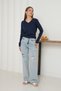 Long Sleeve V-Neck Women's T-Shirt Made of Interlock Fabric - 2