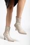 Women's Beige Crocodile High-Top Mid-Heel Boots - 4