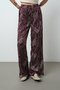 Women's Burgundy Color Polka Dot Patterned Wide Leg Elastic Waist Trousers - 3
