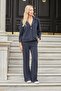 Women's Modal Silky Collar Capri Sleeve Pocketed Pleated Jacket Cardigan Coat - Navy Blue