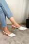 Women's White Leather Open Back Pointed Toe Casual Ballet Flats - 5
