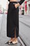 Women's Silky Stretchy Modal Fabric High Waist Pocketed Elastic Waist Side Slit Long Skirt-Black - 4