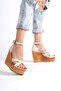 Women's Beige Cross Strap High Heel Wedge Sole Shoes - 2