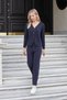 Women's Stretchy Modal Fabric High Waist Pocketed Leg Part Relaxed Fit Skinny Leg Trousers-Navy Blue - 2