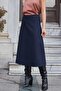 Women's High Waist Below Knee Light Lycra Fabric Bell Skirt-Navy Blue - 4