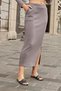 Women's Silky Stretchy Modal Fabric High Waist Pocketed Elastic Waist Side Slit Long Skirt-Grey - 5