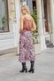 Women's Lycra-Free Satin Fabric High Waist Below Knee Length Long Bell Skirt-Purple Pattern - 4