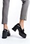 Women's Black Patent Leather Thin Buckle 8 cm Heeled Platform Shoes - 3