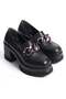 Women's Black Leather Chain Buckle 8 cm Heeled Platform Shoes - 4