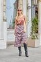 Women's Lycra-Free Satin Fabric High Waist Below Knee Length Long Bell Skirt-Purple Pattern - 5