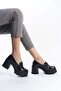 Women's Black Patent Leather Thin Buckle 8 cm Heeled Platform Shoes - 2