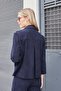 Women's Corduroy Fabric Collar Pocket Flap Long Sleeve Back Pleated Comfortable Fit Jacket-Navy Blue - 6