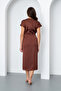 Women's Brown Slim Fit Slit Midi Satin Dress - 5