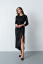 Women's Black Accessory Detail Satin Invitation Dress - 4