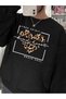 Women's Free Spirit Printed Crew Neck Black Gray Sweatshirt Oversize Loose