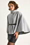 Women's Gray Gold Button Detailed Belted Poncho 2712 60261570 - 5