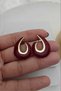 Burgundy Enamel Two-Way Gold Women's Earrings (3cm) - 2