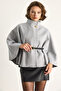 Women's Gray Gold Button Detailed Belted Poncho 2712 60261570 - 3