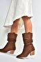 J404040002 Brown Suede Thick Heeled Women's Boots - 2