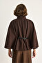Women's Brown Gold Button Detailed Belted Poncho 2712 60261570 - 6
