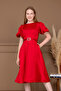 Satin Belt Detail Midi Dress - Red - 5