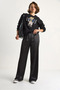 Women's Black High Waist Elastic Waist Satin Wide Leg Pants 4027 60284074 - 2