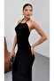 Women's Halter Neck Draped Long Dress with Collar Moon Accessory - 2