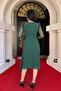 Chiffon Fabric Sequin Design Pencil Dress - Emerald Green - 5